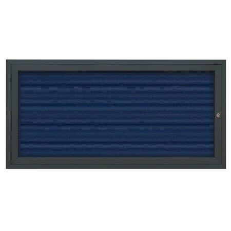 United Visual Products 72"x36" 3-Door Enclosed Outdoor Letterboard, Hdr, Blue Felt/Black UV1178HD-BLACK-BLUE
